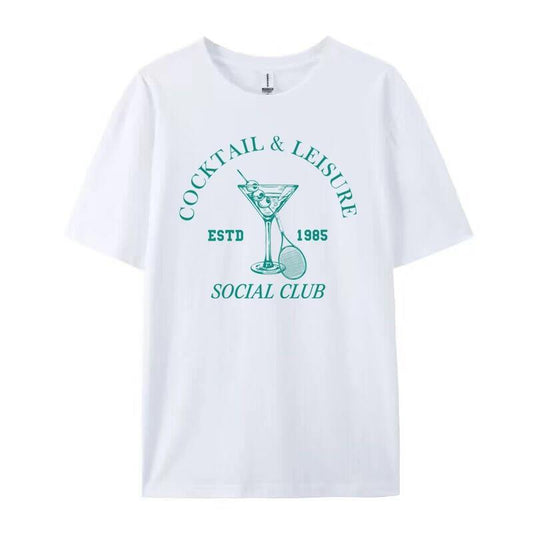 Cocktail Leisure Retro Graphic Tees Women Vintage T-Shirt