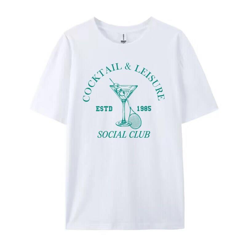 Cocktail Leisure Retro Graphic Tees Women Vintage T-Shirt