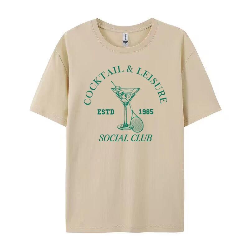 Cocktail Leisure Retro Graphic Tees Women Vintage T-Shirt